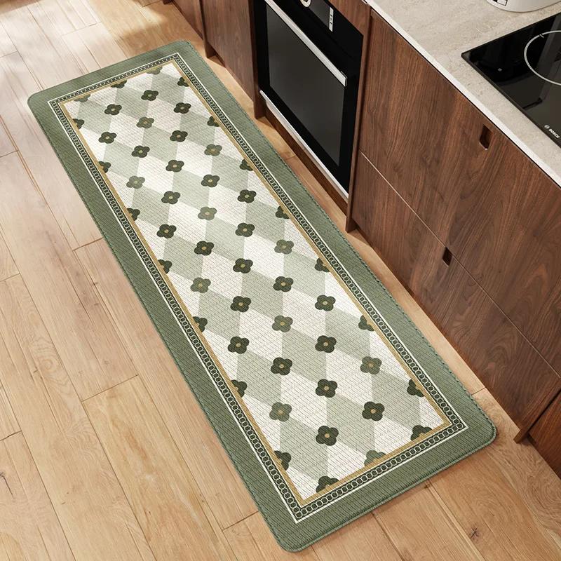 Ins Style PU Leather Kitchen Floor Mat Nordic Oil and Water Resistant Carpet Washable Thickened Anti Slip and Anti Fall Foot Pad