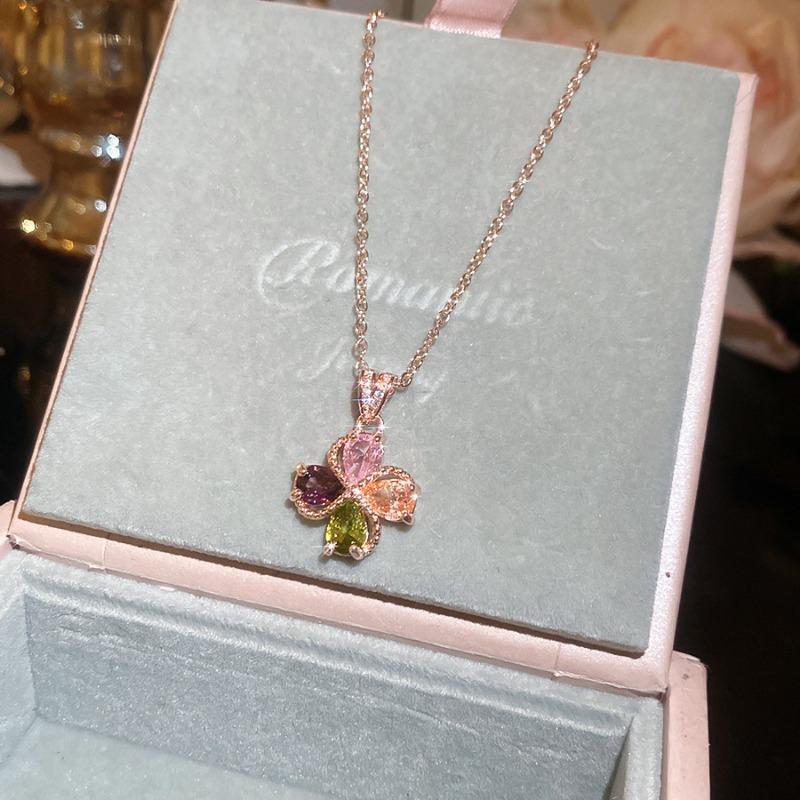 Zircon flower water drop pendant necklace light luxury high sense collarbone chain niche design sense fashion exquisite neck chain women