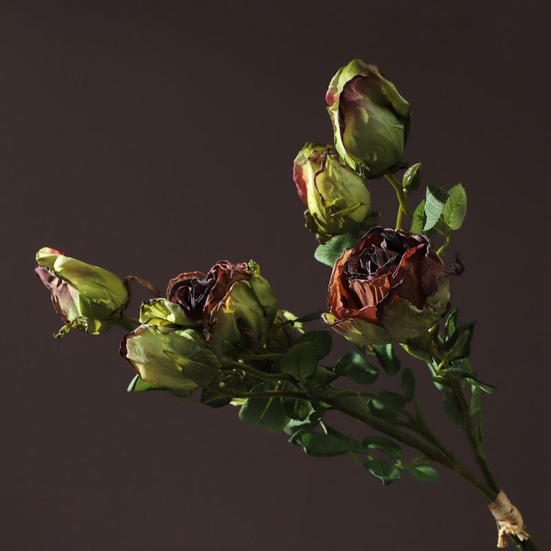 

Имитация цветка 3 головки пучка роз с обожженным краем для украшения гостиной дома бонсай установка искусственных цветов 56cm кофейный