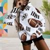 Women Plus Size White Football Star Print Long Sleeve Drawstring Hood Kangaroo Pocket Pullover Hoodie
