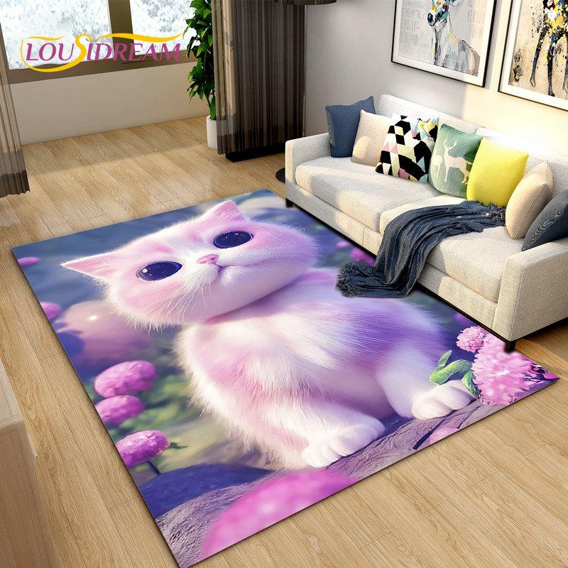 3D Cartoon Cute Cat Area Rug,Carpet Rug for Home Living Room Children's Bedroom Sofa Doormat Decor,Kitchen Non-slip Floor Mat