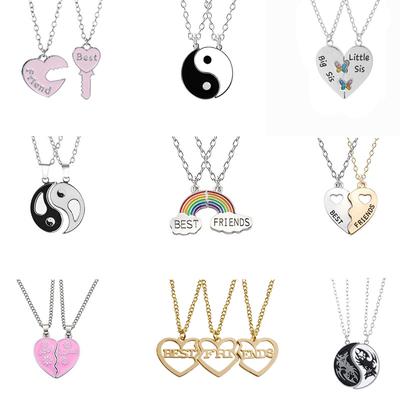 Zircon Best Friend Zircon Love Couple Pendant Necklace 2 Pcs/ Set Rainbow Broken Heart BFF Good Friends Friendship Jewelry Gift
