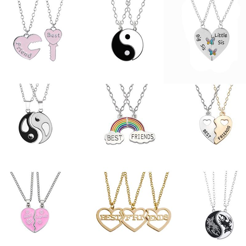 Zircon Best Friend Zircon Love Couple Pendant Necklace 2 Pcs/ Set Rainbow Broken Heart BFF Good Friends Friendship Jewelry Gift