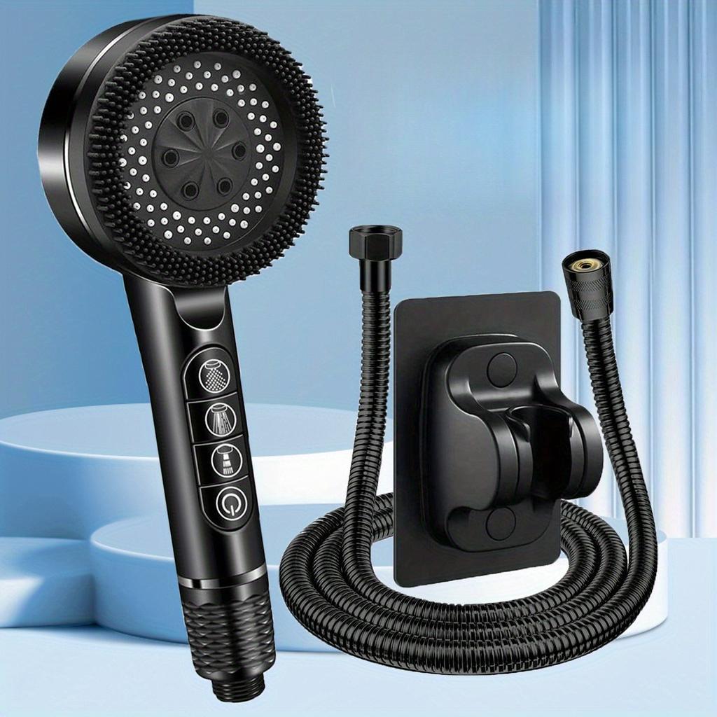 Handgehaltener Druck-Duschkopf, Vier Duschmodi, Ionisator, Ein/Aus-Schalter, Filter-Massagegerät mit Schlauch & Verstellbarem Halter, Nur zur Duschverwendung