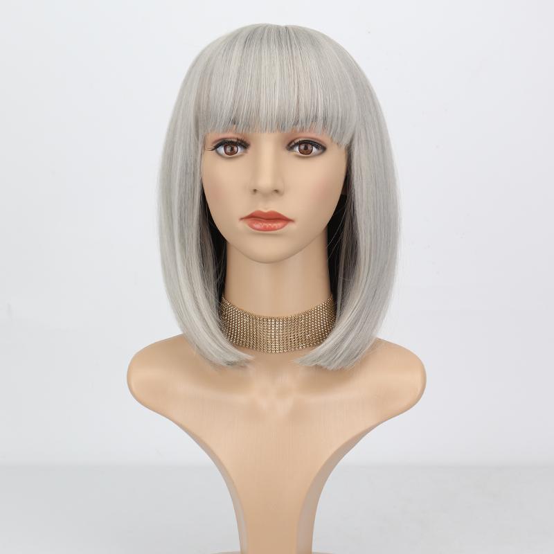 XINRAN Dámská módní černá paruka délky po ramena s úhlednou ofinou ze syntetického vlákna pro každodenní nošení, cosplay, krátký bob, černá paruka