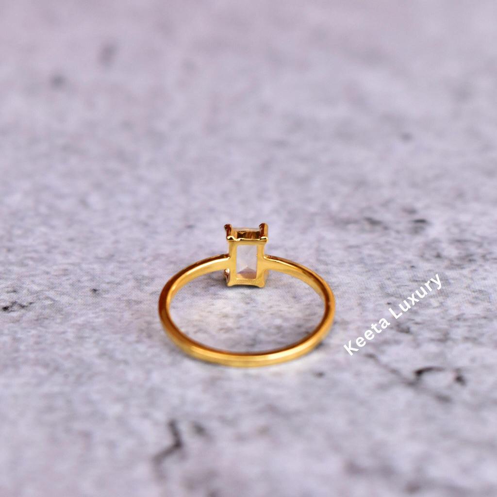 Natural Moonstone Minimalist Ring , Mothers Day Gift for Her , Dainty Stackable or Wear Alone Ring , Blue Sheen Stone Ring , 14K Gold Ring