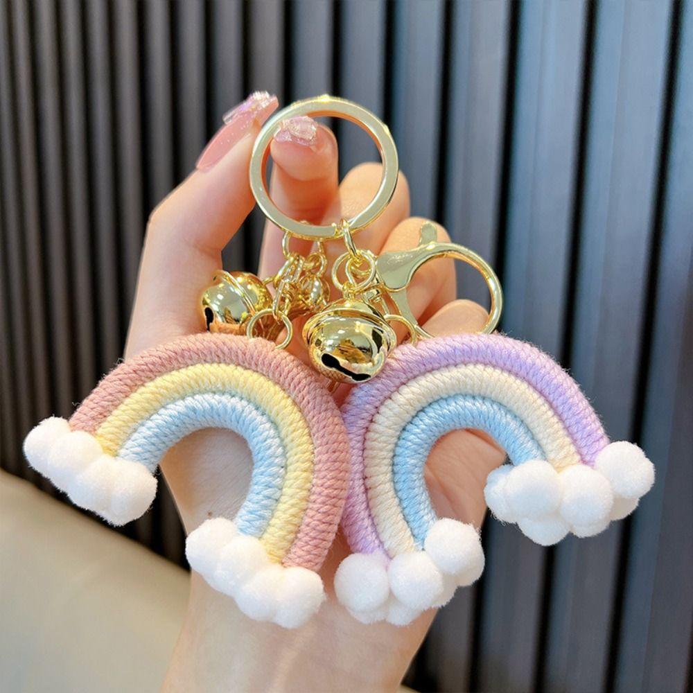 Cloud Three Color Rainbow Key Chain Bohemian Knitted Rainbow Keychain  Gifts