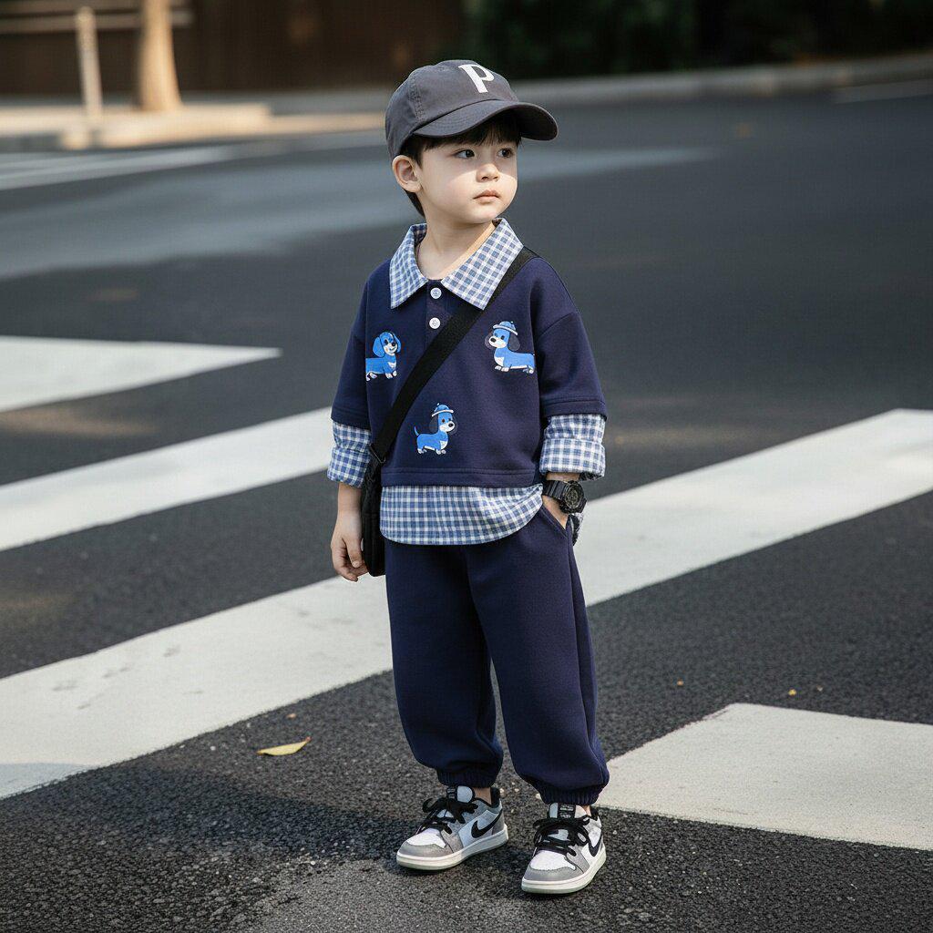 Kids' Korean-Style Two-Piece Hoodie Set: Baby Boys' Spring/Autumn Handsome Outfit 2026