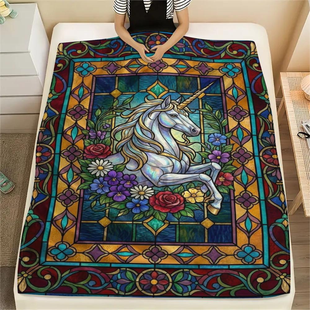 Unicorn Animal Print Flannel Blanket, High Quality Comfortable for All Seasons, Home Decor, Warmth and Comfort, Perfect for Christmas Gifts142