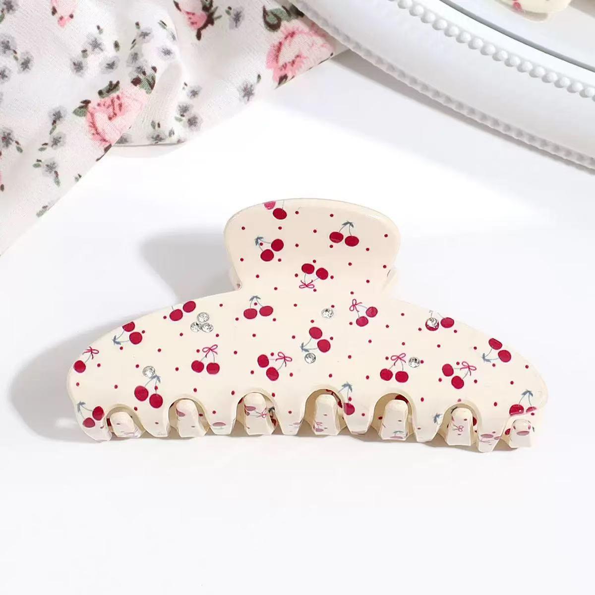 

1 шт. Корейский деликатный цветочный и фруктовый зажим для волос со стразами, высококачественный, ретро, с вишней, розой, сладкий полукруглый зажим для волос