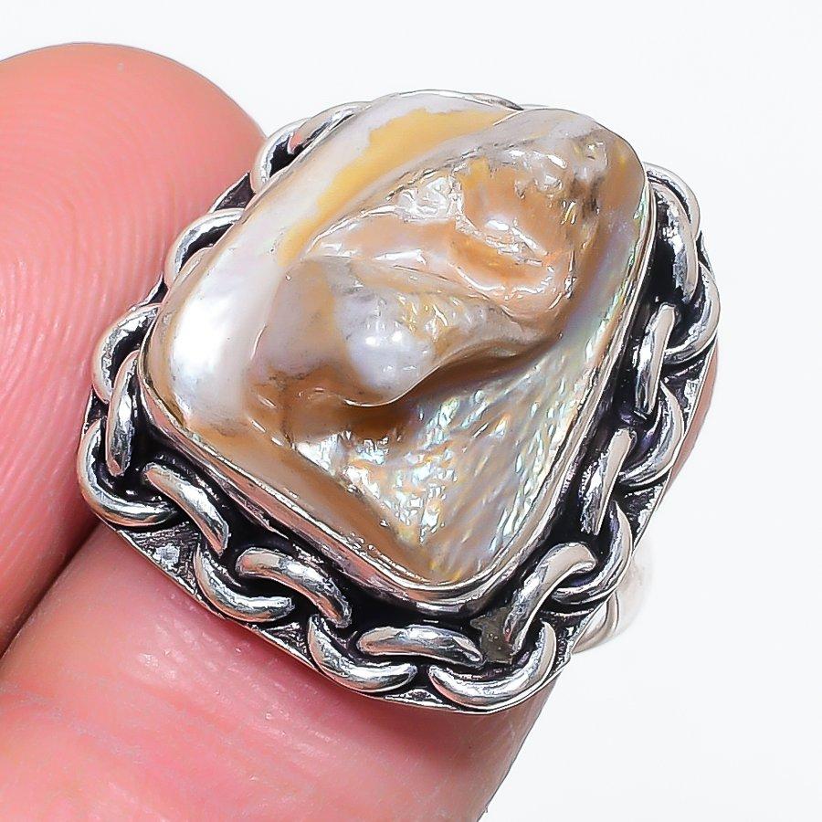 

Natural Biwa Pearl Gemstone 925 Sterling Silver Jewelry Ring Size 6.5 I0W30