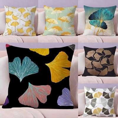 Ginkgo Leaves Printed Cushion Cover Reversible Plush Pillow Cover For Car Sofa Bedroom Decorative Gift Pillowcase