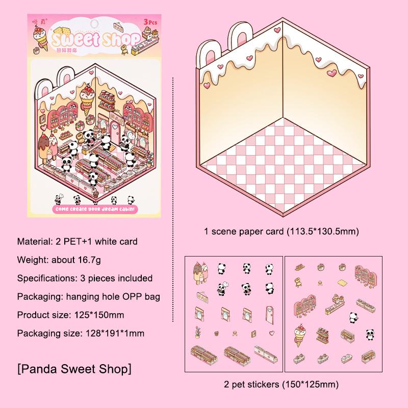 1Set Creative Pet Stickers 3D Cute Cartoon Diy Scene Landscaping Decoration Stickers  Kawaii Panda Stickers Gifts