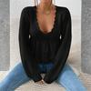 Women's Casual Fashion Loose V-neck Drawstring Ruffled Skirt Knitted Pullover Top