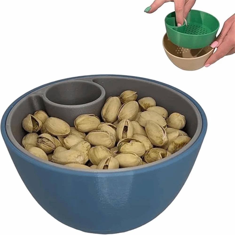 Food Tableware 3D Printed Nut Seed Bowl Easy To Clean Reused Pistachio Bowl Set Dual-Chamber 2-in-1 Snack Organizer Kitchen Tool