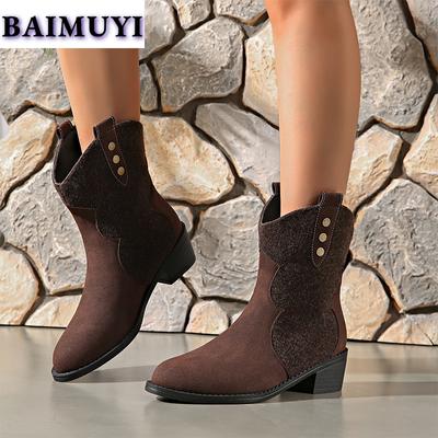 Women Ankle Boots Mid Heels Shoes 2025 Trend Designer New Casual Chunky Chelsea Boots Gladiator Pumps Winter Suede Mujer Botas