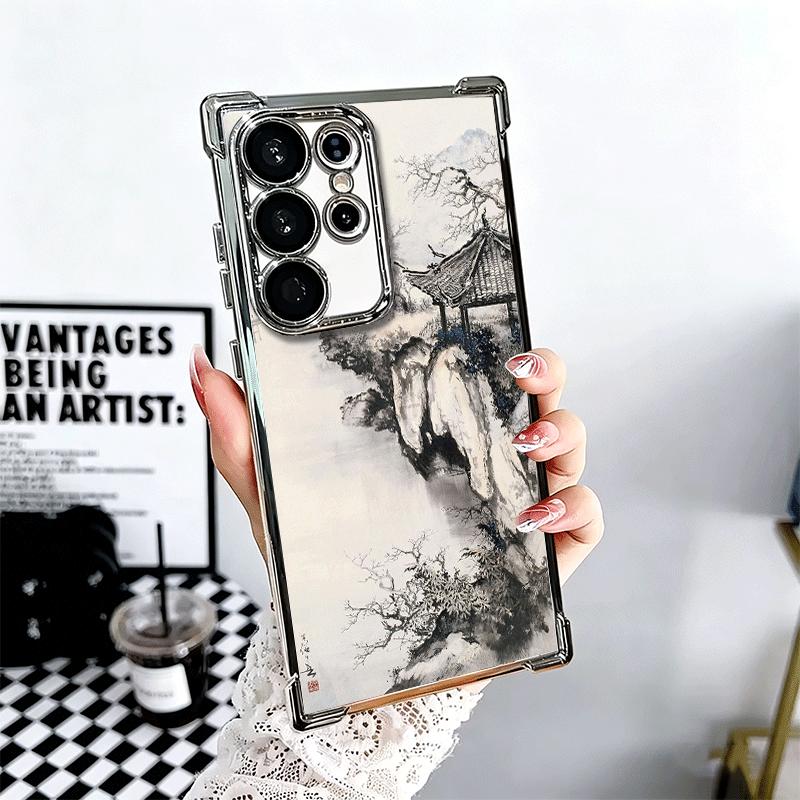 

Chinese Style Ink Painting Art Soft Phone Case For Samsung Galaxy S26 Ultra S25 Edge S24 FE S23 Plus S22 S21 + S20 Plating Anti- Samsung S25 Plus