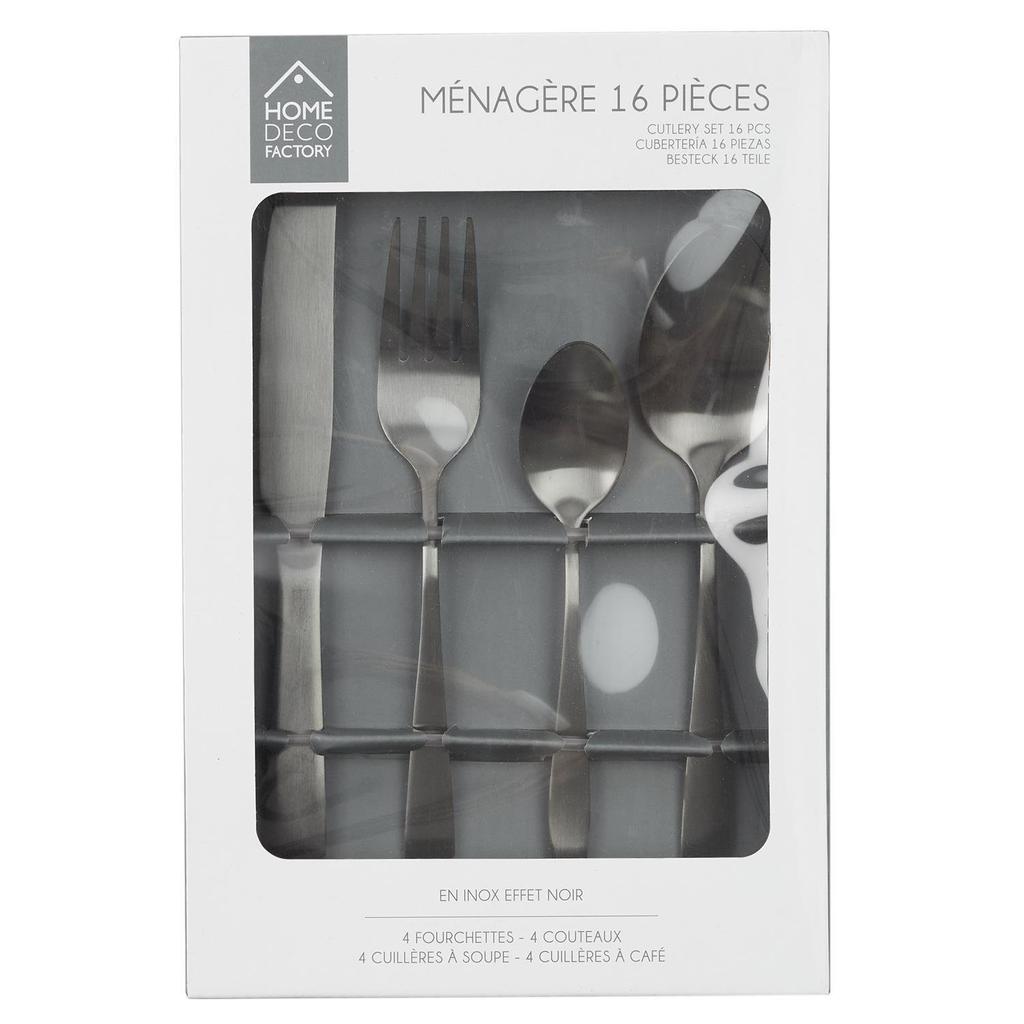 Charbon Black Cutlery Set 16 Pcs