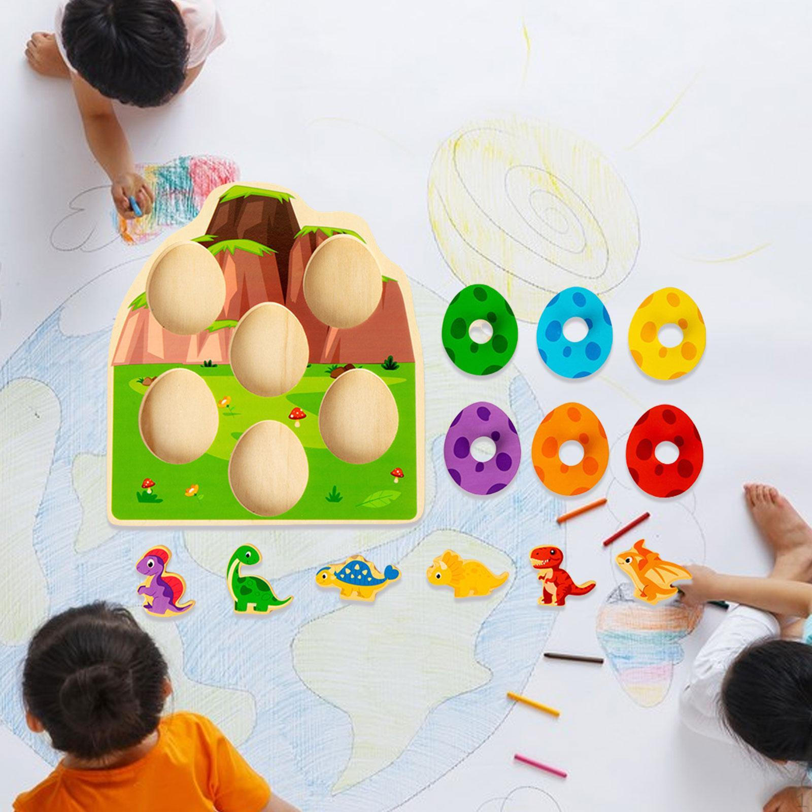 

Wooden Peg Puzzle, Dinosaur Matching Egg Motor Skills Color Sorting Shape Puzzle for Kids,