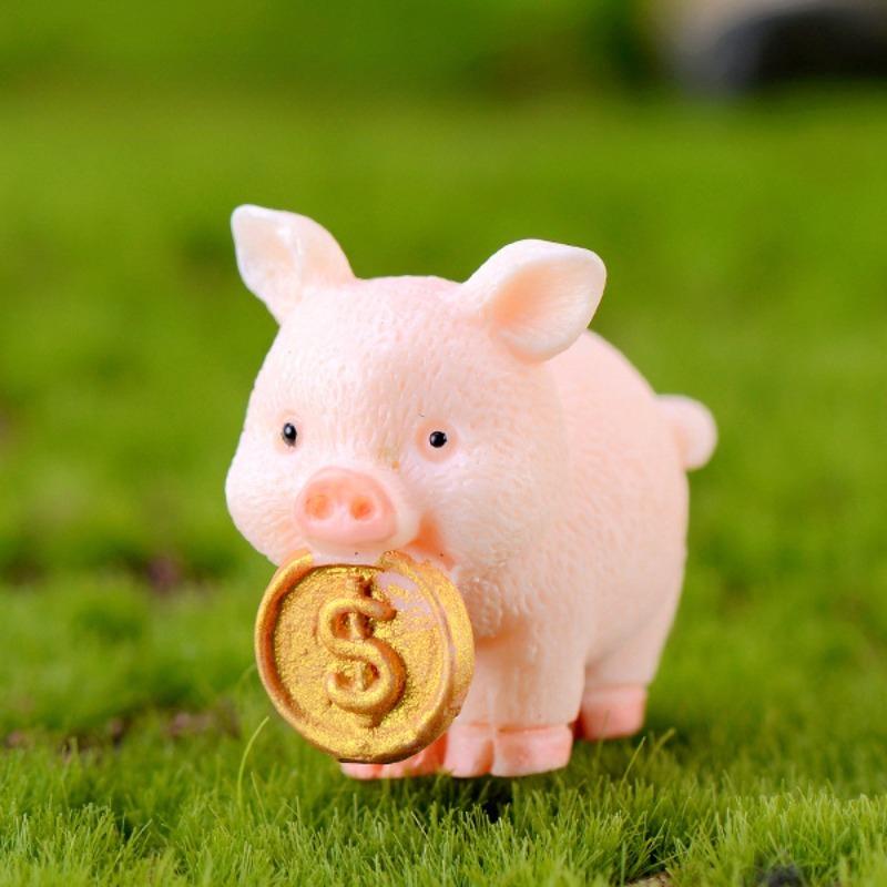 Mikro Schweinchen Familie Figur Harz Ornamente Miniaturmodell Mini Tierstatue Bonsai Dekoration Garten Heimdeko