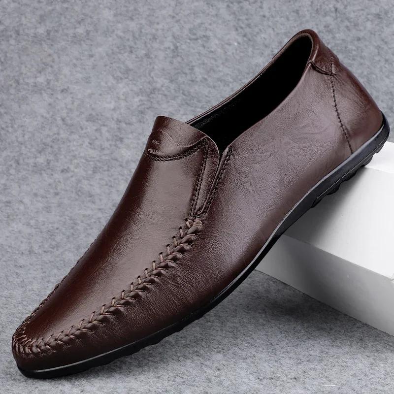 Fashion All-match Walking Men's Shoes High-end Handmade Genuine Leather Men Loafers Italian Flats Luxury Brand Light Mens Casual Shoes
