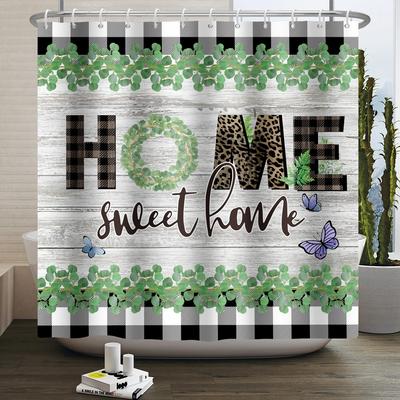 Sweet Home Shower Curtain Autumn Flowers Black and White Buffalo Plaid Retro Country Farmhouse Modern Bathroom Curtain Decor