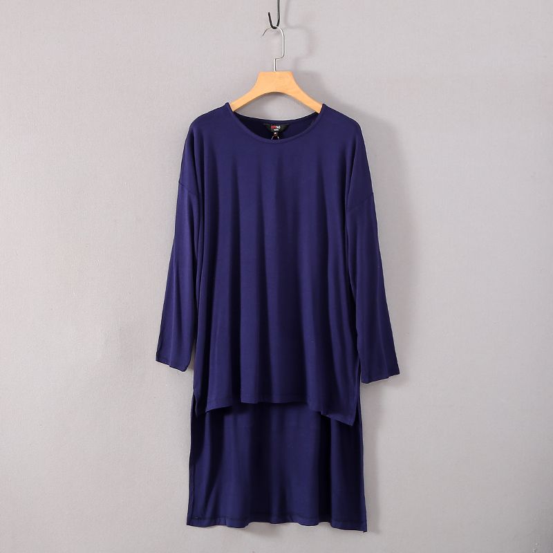 

European and American Single Plus Size Women s Clothing Spring and Summer Long Three-Quarter-Length-Sleeved T-shirt Dress T-Shirt Dress Dark blue 22