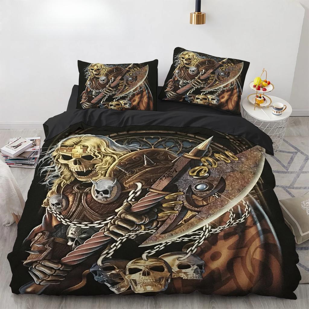Black Hat Skull Bedding Set Queen Size Halloween Duvet Cover Sets Modern Style Bedroom Bedding Set Comforter Cover Pillow Shams