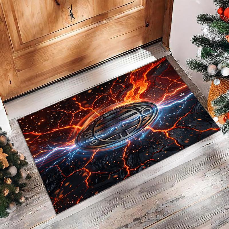 Tappeto in Flanella Stampato AC Milan Antiscivolo Morbido Poliestere Tappeto per Pavimento Tappetino Decorativo da Interno per Camera da Letto Soggiorno Divano Sala Giochi Decorazione Casa