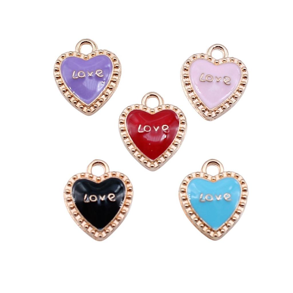 Love Heart Enamel Charms Multi Color Pendants For Romantic Jewelry Component