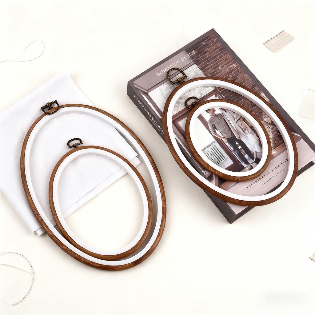 Sewing Tool Round Oval Imitation Wood Embroidery Hoops Frame Set Plastic Embroidery Hoop Rings for DIY Cross Stitch Needle Craft