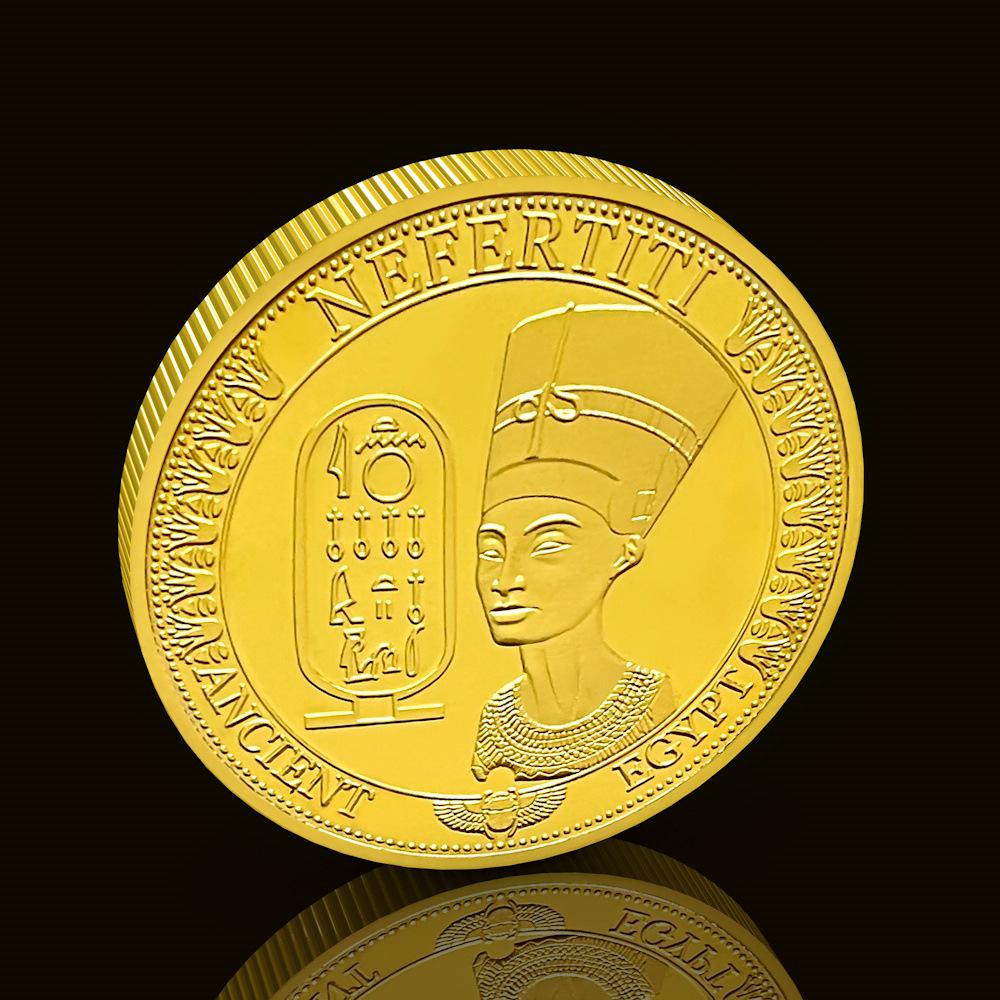 Египетская Нефертити, металлическая памятная медаль, сфинкс, монеты, культура пирамид, золотое покрытие, серебряное покрытие 40*3mm