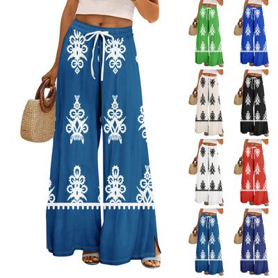 Pantalones Palazzo bohemios de verano para mujer, cintura alta, pierna ancha, estampado floral, pantalones casuales con bolsillos