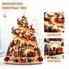 Christmas Village Scene Tree Figurine for Holiday Tabletop Display and Home Decoration
