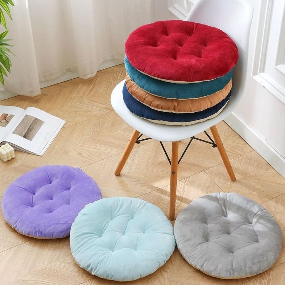 Durable Nap Pillow Round Pad Thicken Solid Color Chair Cushion Non-slip Round Cushion Dining