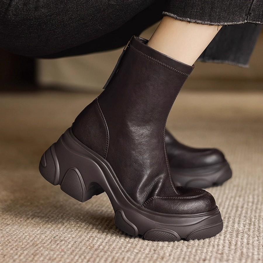 Huge Light~ Handmade Meow Claw Boots Skinny Short Boots New Elastic Boots Thick-soled Martin Boots Leather Rear Zipper Fashion Boots