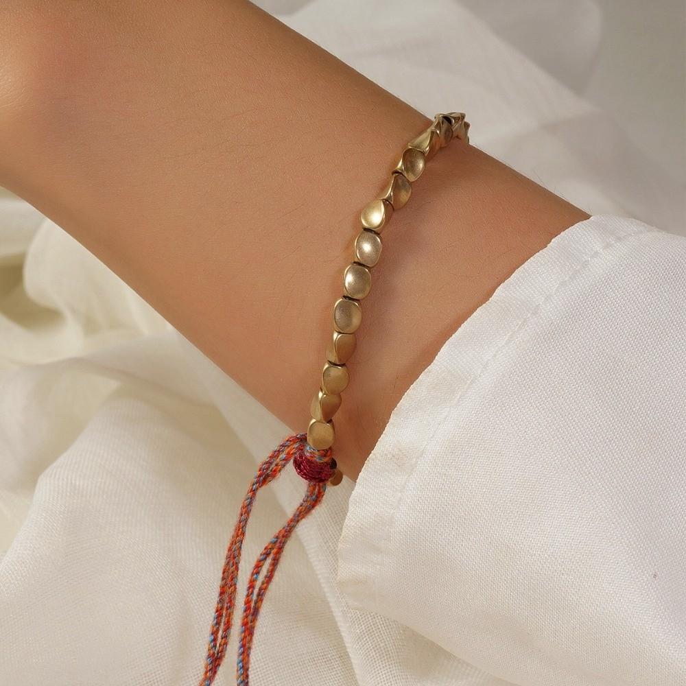 Friendship Handmade Thread Rope Buddhist Cotton Braided Bracelet Copper Beads Wrist Jewelry Bangles