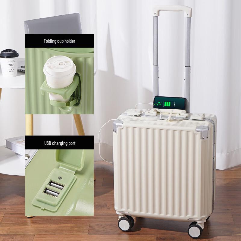 Ruyi Shi Multi-functional Aluminum Frame Carry-on Luggage with Cup Holder 18 Inch