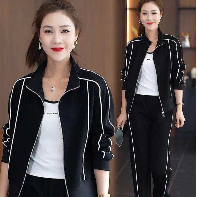 Women's Loose Fit Tracksuit Long Sleeve Zip Up Jacket Elastic Waist Straight Pants Two Piece Matching Leisure Suit