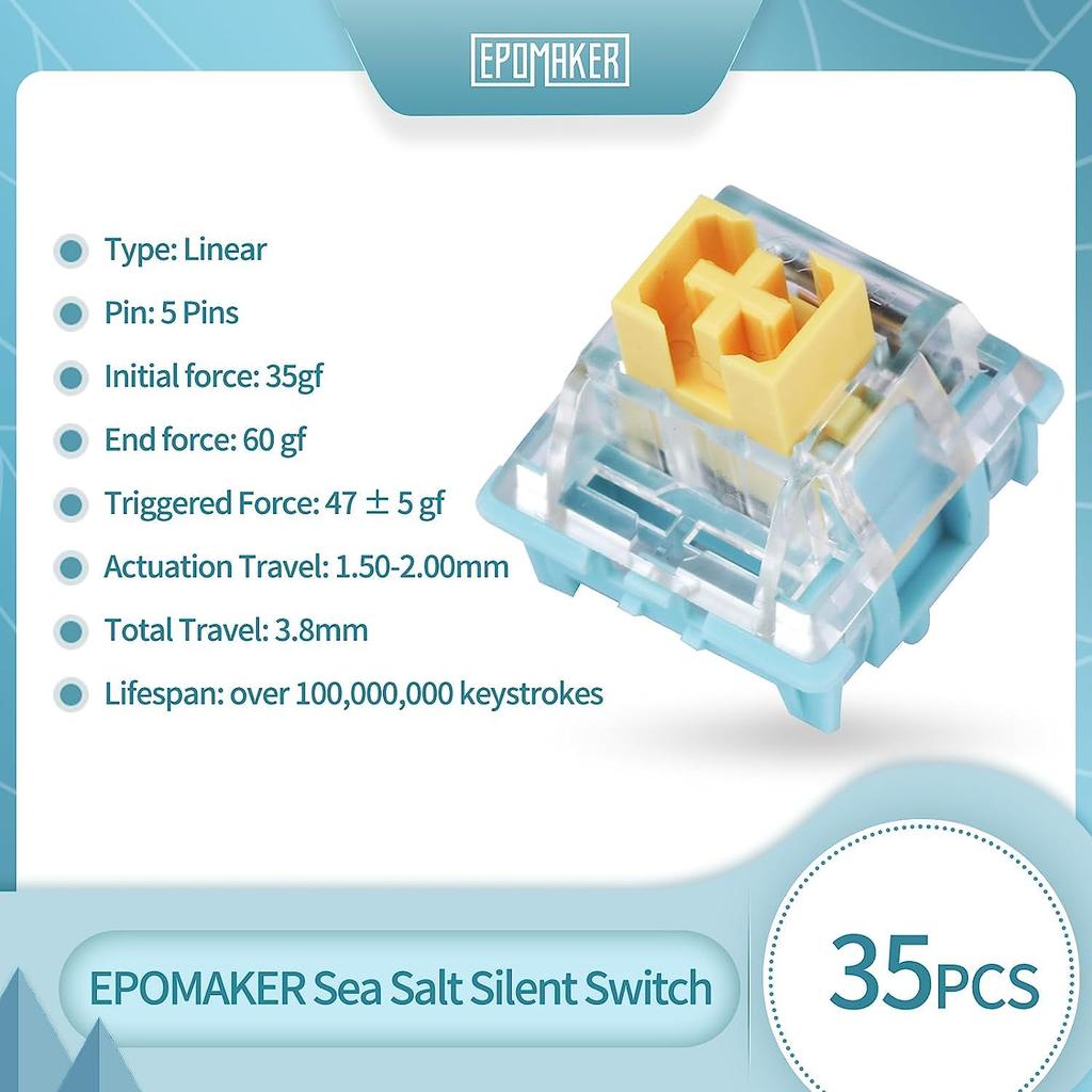 EPOMAKER Sea Salt Quiet Mechanical Keyboard Switch Set with LED Slots, Pre-lubricated, Linear, for Gaming Keyboards, 35 Pieces (Seasalt Slient,