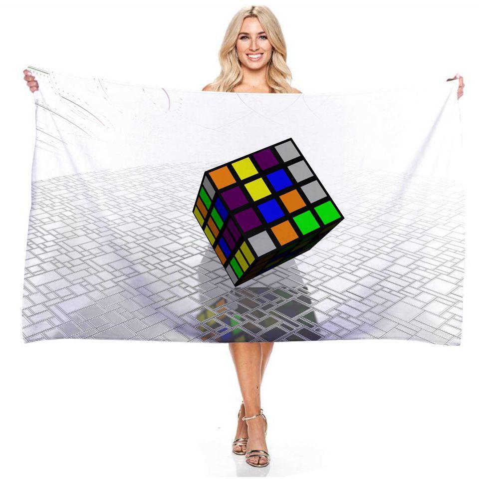 Water Digital Art Game Rubik's Cube Beach Towel Colorful Quick Dry Portable Soft Absorbent Multi-Purpose Towel Girls Women Kids