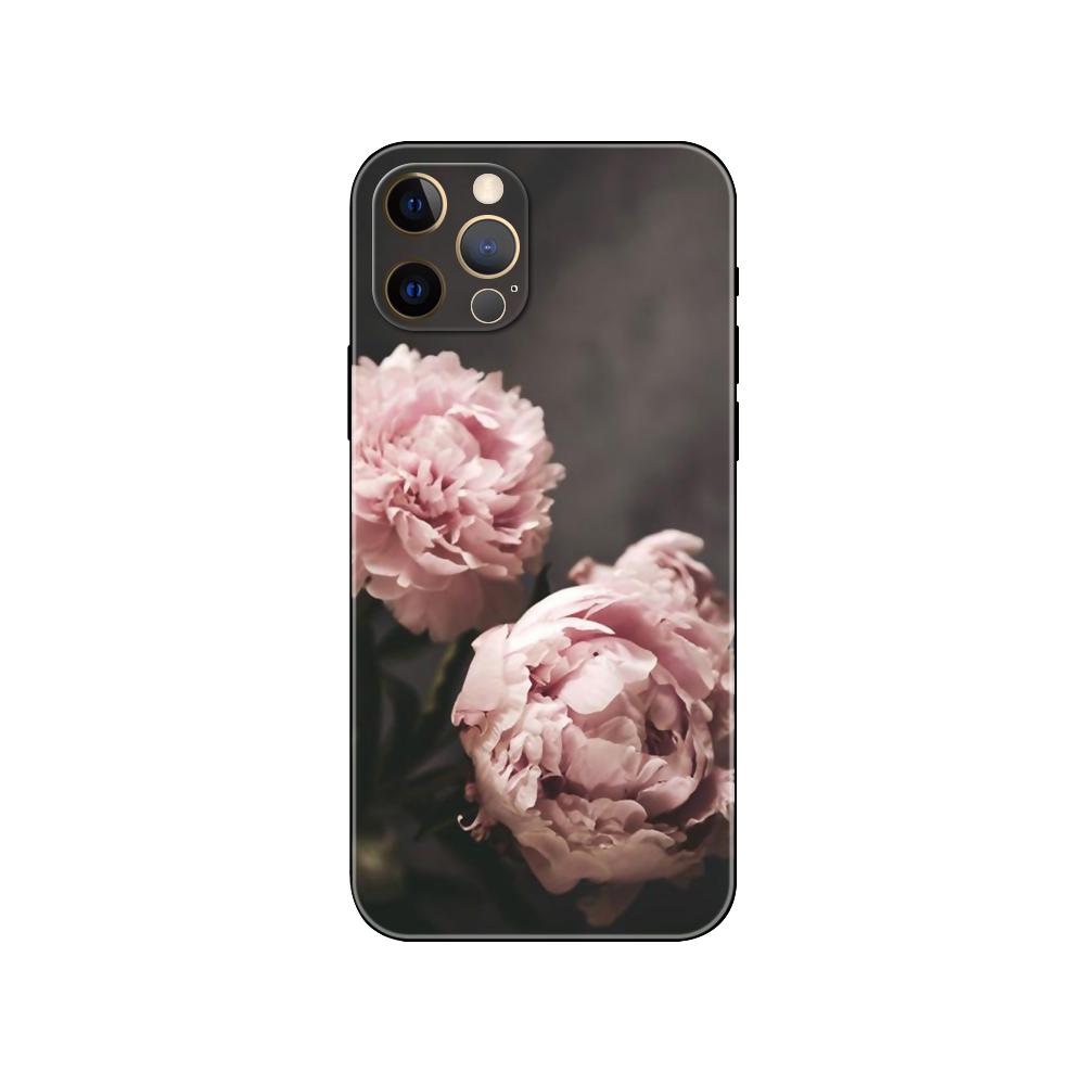 Peonies Beautiful Flower Phone Case for Iphone 5 5s 2020se 6 6s 7 8 Plus X 10 XR XS 11 12 13 Mini Pro MAX Black Tpu Back Cover
