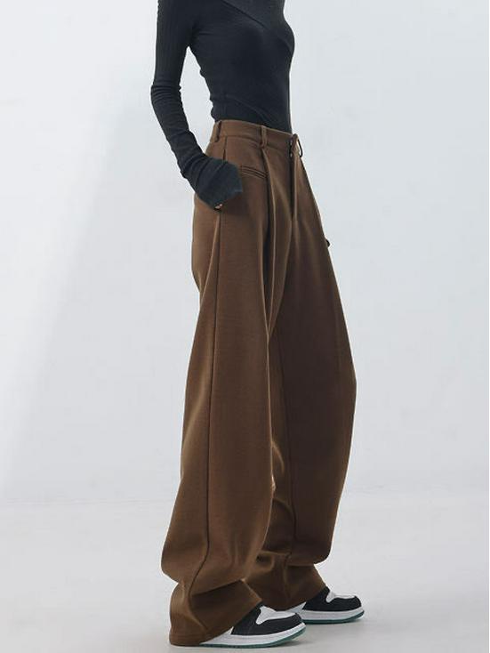 Retro Slimming Melange Wide-Leg Pants for Women - Autumn/Winter Collection