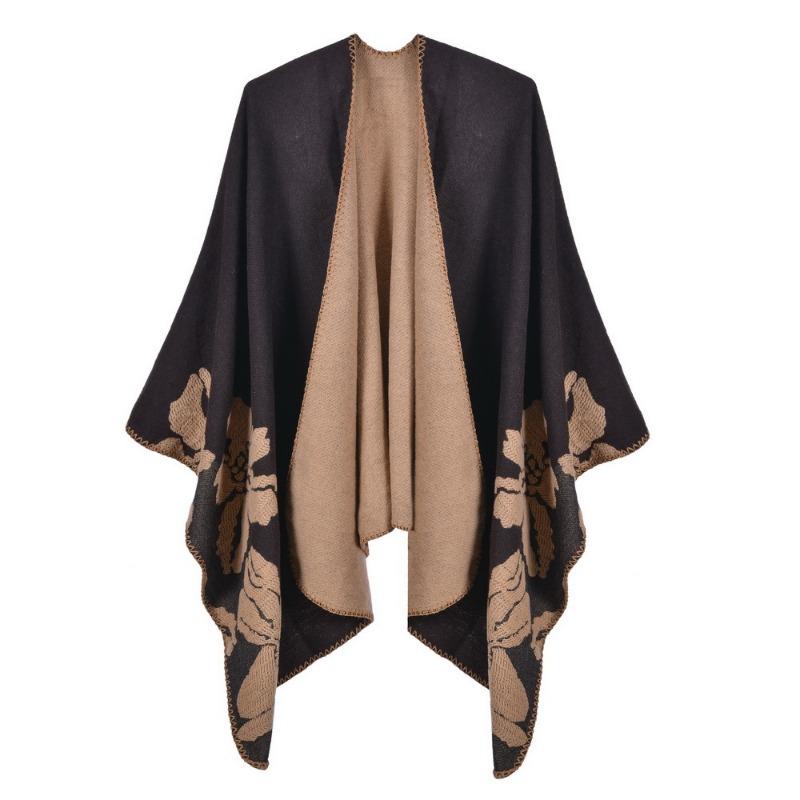 Women's scarf shawl creative new fashion imitation cashmere jacquard split fork thickened large cape air conditioner warm shawl