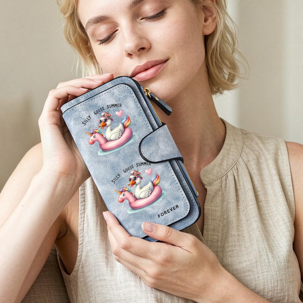 Cute Duck Print Long Wallet Fashion PU Leather Card Holder Casual Portable Purse for Women