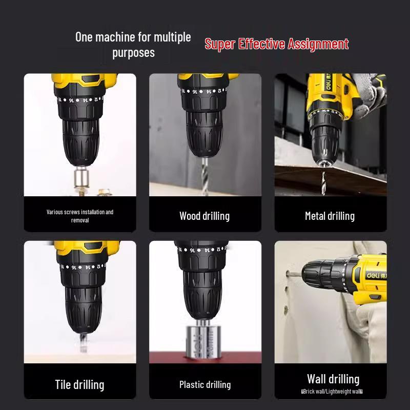Deli Rechargeable Electric Drill & Screwdriver with Lithium Battery - Impact Power Tool for Household Use