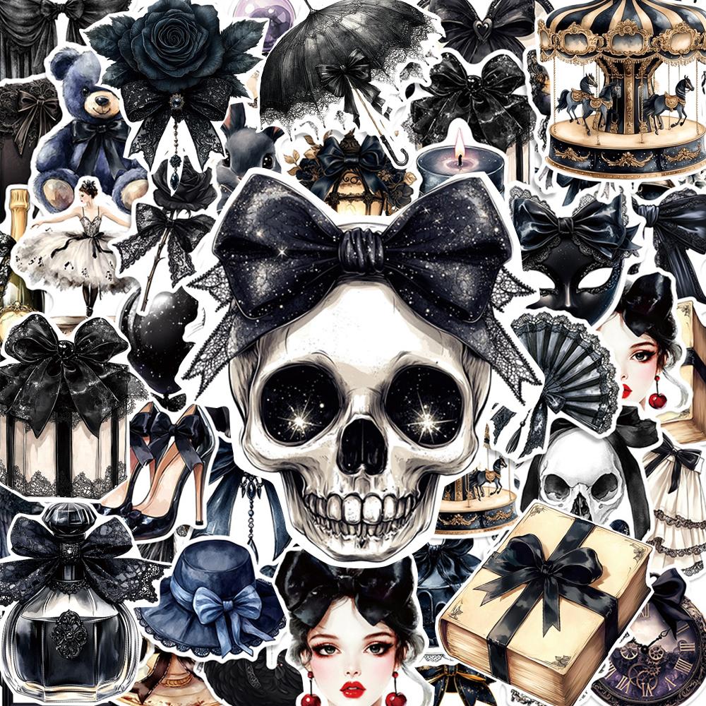 10/30/50pcs Dark Gothic Bowknot Cartoon Stickers Aesthetic Decoration Decals DIY Phone Stationery Guitar Waterproof Sticker Toys