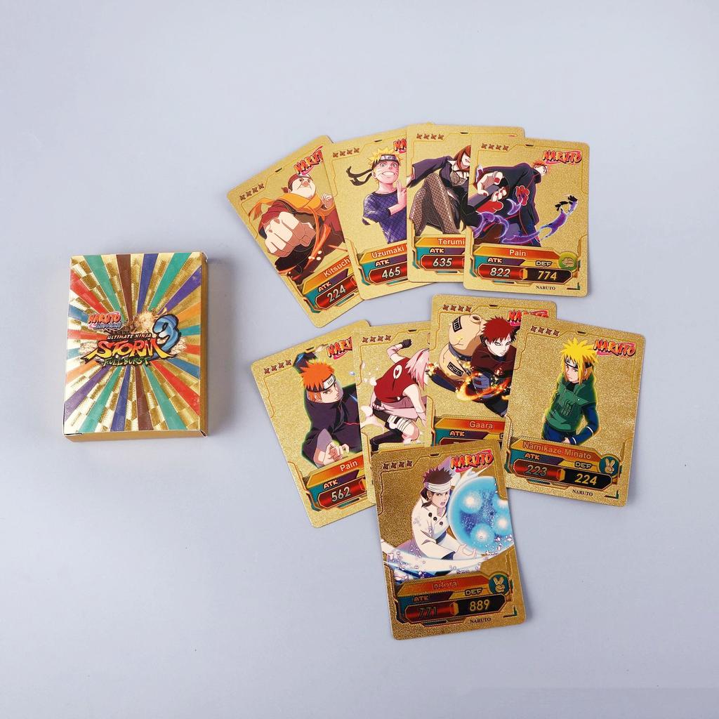 55 Piezas Tarjeta Naruto Dorada Serie Inglesa Kakashi Uchiha Sasuke Rara Colección Combate Regalo para Fan Infantil Juego de Mesa Juguete
