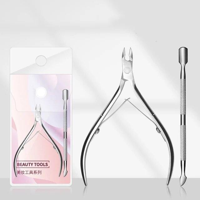 2/3/4Pcs Nail art Silber Häutchen Zange Schere Edelstahl Maniküre Zubehör Nagel Werkzeuge Set Abgestorbene haut Drücker Entferner
