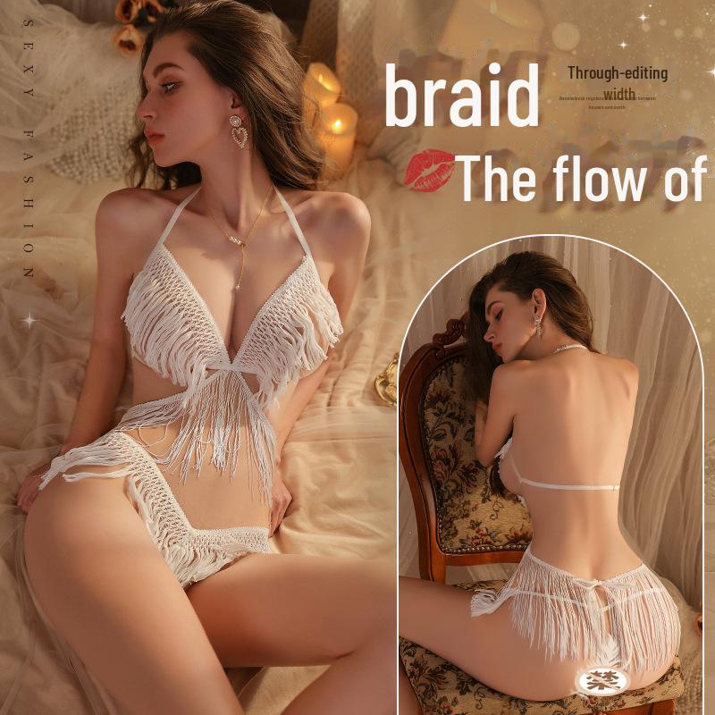 Manyan Cotton Tassel Halter Neck Lingerie Pajama Set